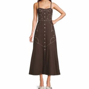 Coastal Cowgirl Brown Maxi Dress with Embroidery